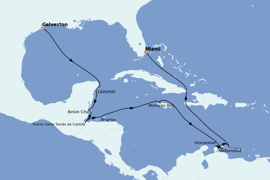 Itinéraire de la croisière Caraïbes de l'Ouest - Mexique, Cuba, Jamaïque 14 jours à bord du Seven Seas Splendor