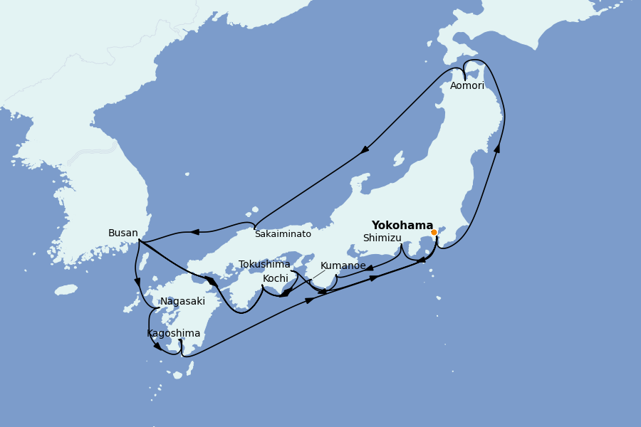 Itinéraire de la croisière Chine, Japon, Hong Kong, Taïwan, Corée du Sud 20 jours à bord du Diamond Princess