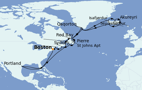 Itinéraire de la croisière Canada 25 jours à bord du Ms Zaandam