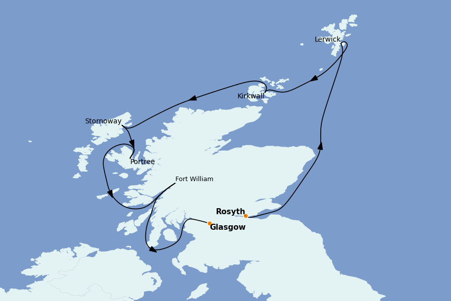 Itinéraire de la croisière Îles Britanniques 7 jours à bord du Le Bellot