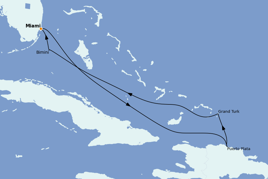 Itinéraire de la croisière Caraïbes de l'Est (Antilles) 7 jours à bord du Valiant Lady