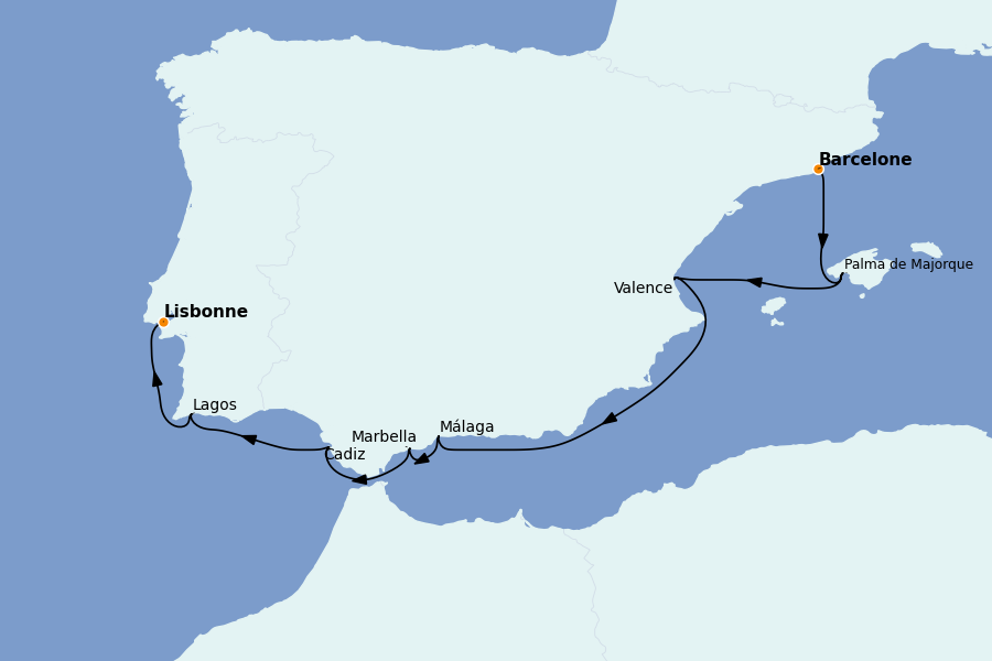 Itinéraire de la croisière Méditerranée Occidentale 8 jours à bord du Le Lapérouse