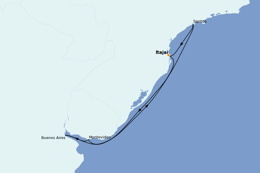 Itinéraire de la croisière Amérique du Sud 7 jours à bord du Costa Diadema