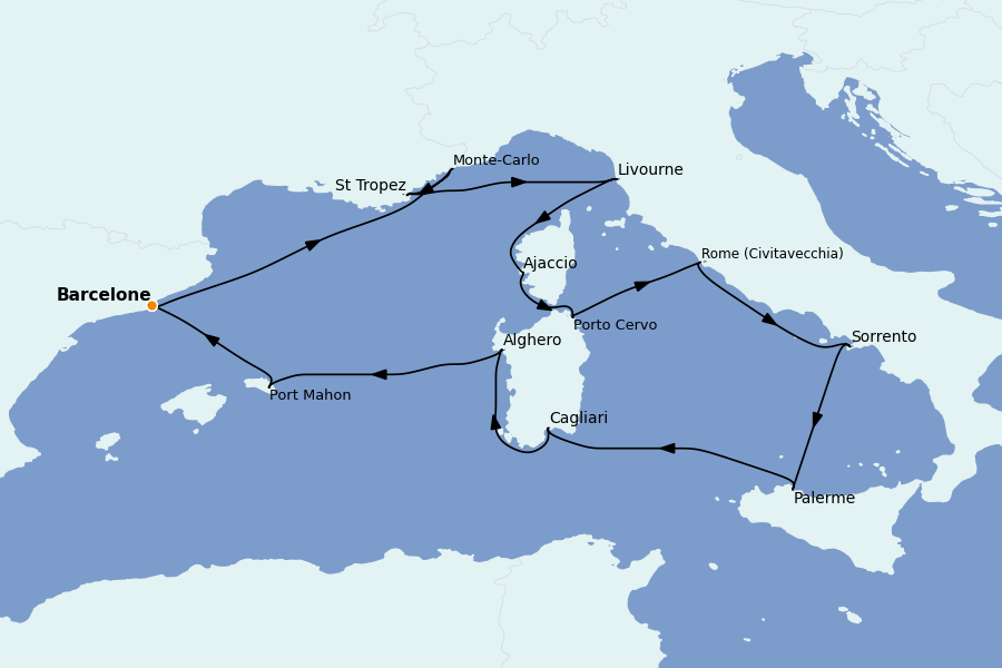 Itinéraire de la croisière Méditerranée Occidentale 14 jours à bord du Explora II