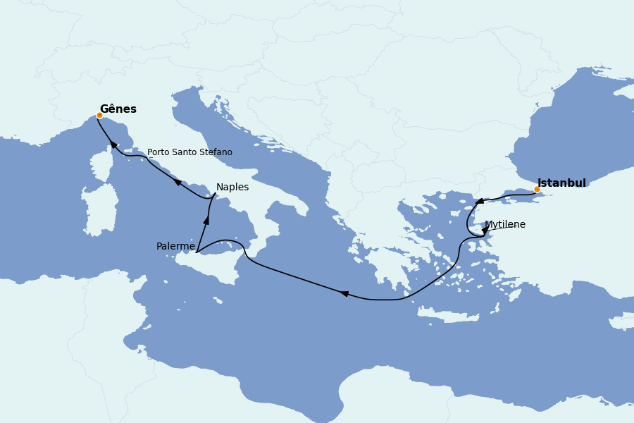 Itinéraire de la croisière Méditerranée Occidentale 7 jours à bord du Explora I