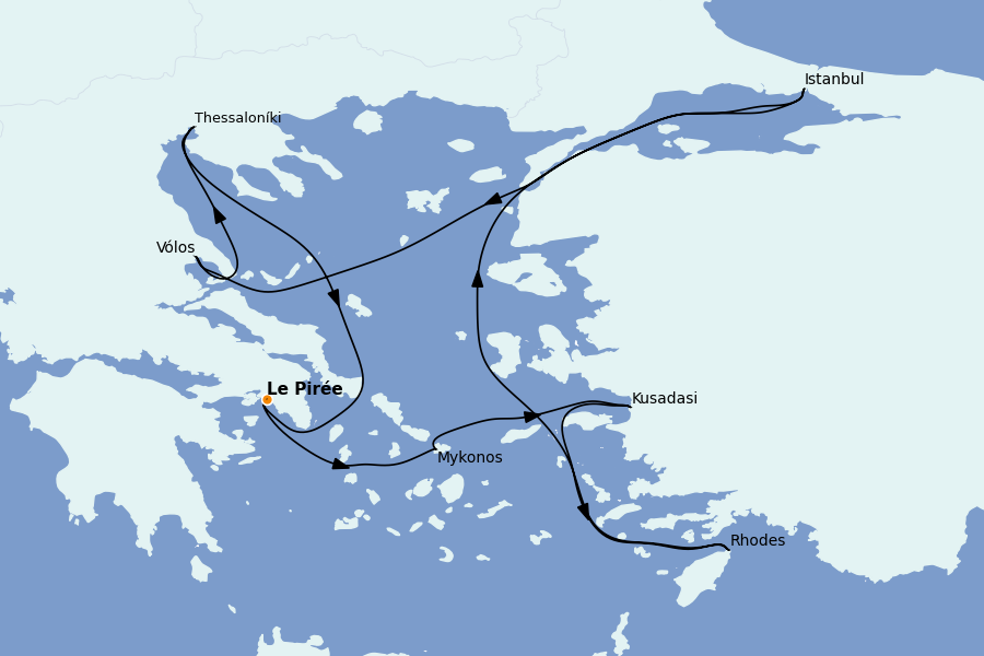 Itinéraire de la croisière Îles Grecques, Adriatique et Turquie - Méditerranée Orientale 10 jours à bord du Explora II