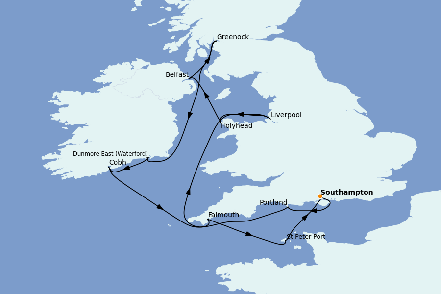 Itinéraire de la croisière Îles Britanniques 12 jours à bord du Silver Dawn