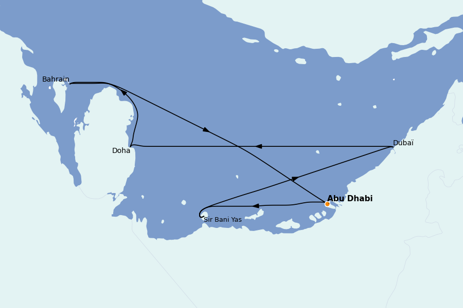 Itinéraire de la croisière Dubaï - Émirats 7 jours à bord du MSC Euribia