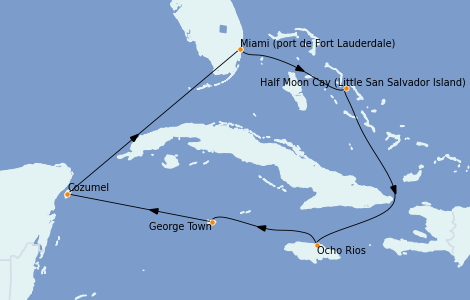 Itinéraire de la croisière Caraïbes de l'Ouest 7 jours à bord du Ms Zuiderdam