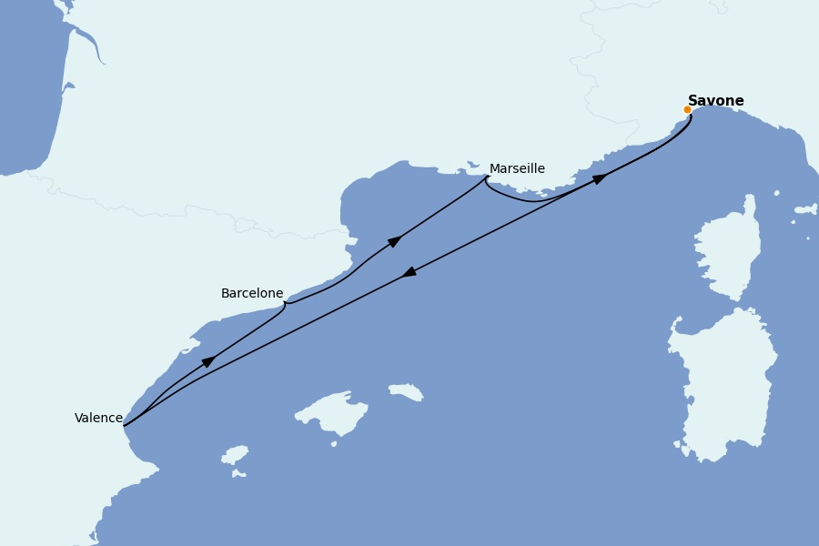 Itinéraire de la croisière Méditerranée 5 jours à bord du Costa Fascinosa
