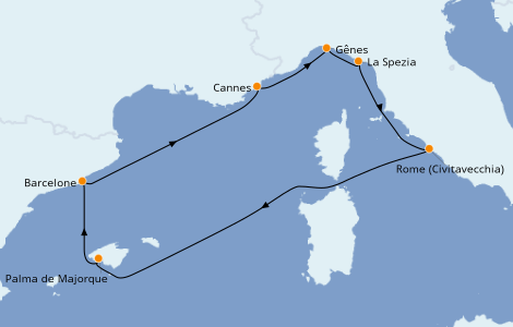 Itinéraire de la croisière Méditerranée 7 jours à bord du MSC Grandiosa
