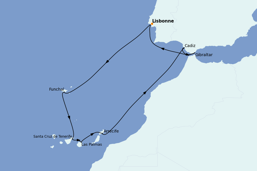 Itinerario del crucero Mediterráneo Occidental 12 días a bordo del Silver Dawn