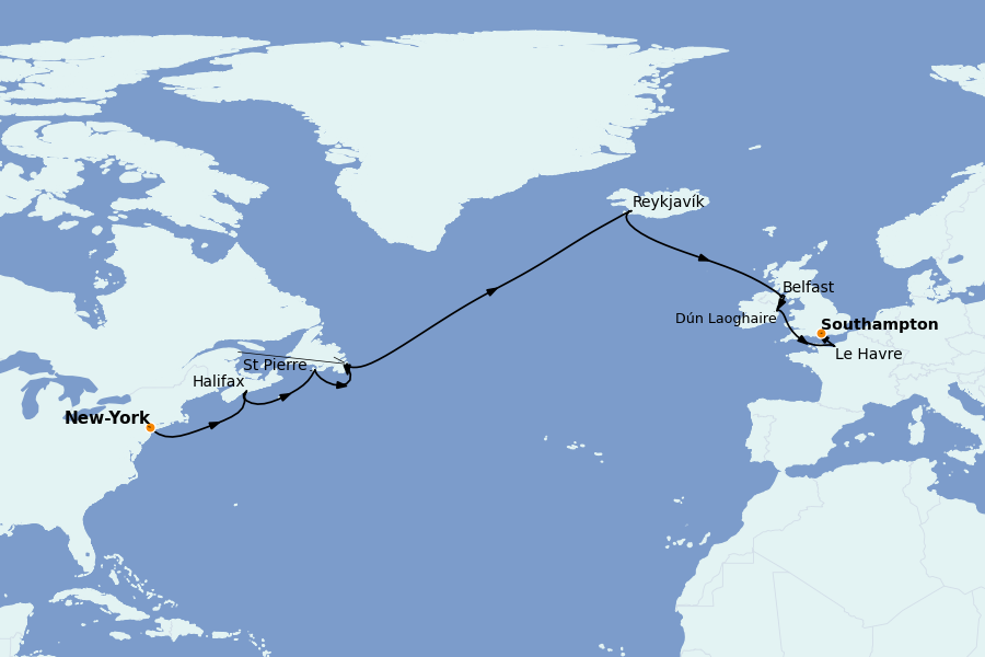 Itinéraire de la croisière Îles Britanniques 14 jours à bord du Norwegian Pearl
