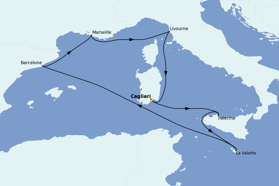 Itinéraire de la croisière Méditerranée 7 jours à bord du MSC Splendida