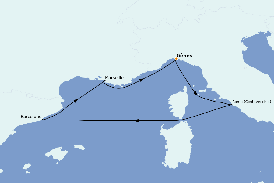 Itinéraire de la croisière Méditerranée 5 jours à bord du MSC Fantasia
