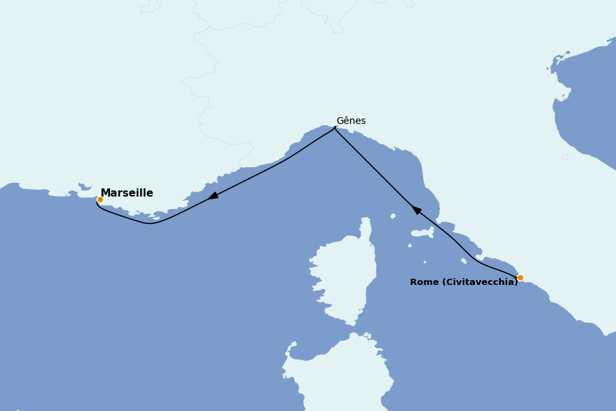 Itinéraire de la croisière Méditerranée Occidentale 2 jours à bord du MSC Splendida