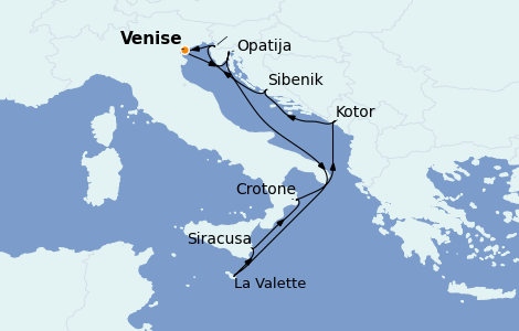 Itinéraire de la croisière Méditerranée 11 jours à bord du Seabourn Quest