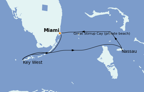 Itinéraire de la croisière Caraïbes de l'Est 4 jours à bord du Norwegian Pearl