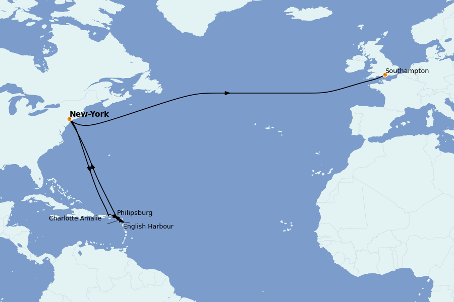 Itinéraire de la croisière Îles Britanniques 19 jours à bord du Queen Mary 2