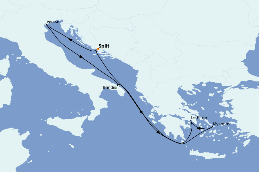 Itinéraire de la croisière Grèce & Adriatique 7 jours à bord du MSC Armonia
