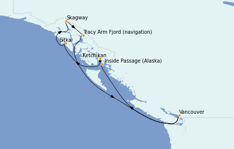 Itinéraire de la croisière Alaska 7 jours à bord du Radiance of the Seas