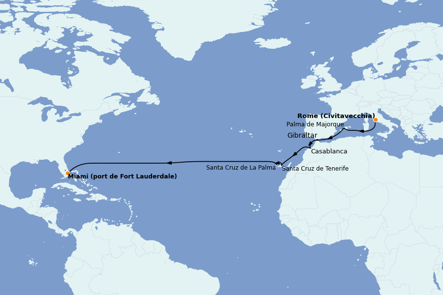 Itinéraire de la croisière Méditerranée Occidentale 16 jours à bord du Enchanted Princess