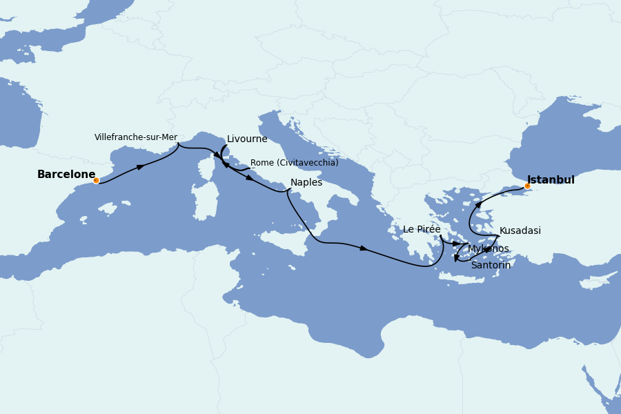 Itinéraire de la croisière Méditerranée 10 jours à bord du Norwegian Sky