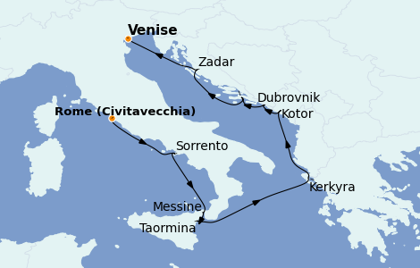 Itinéraire de la croisière Méditerranée 7 jours à bord du Riviera