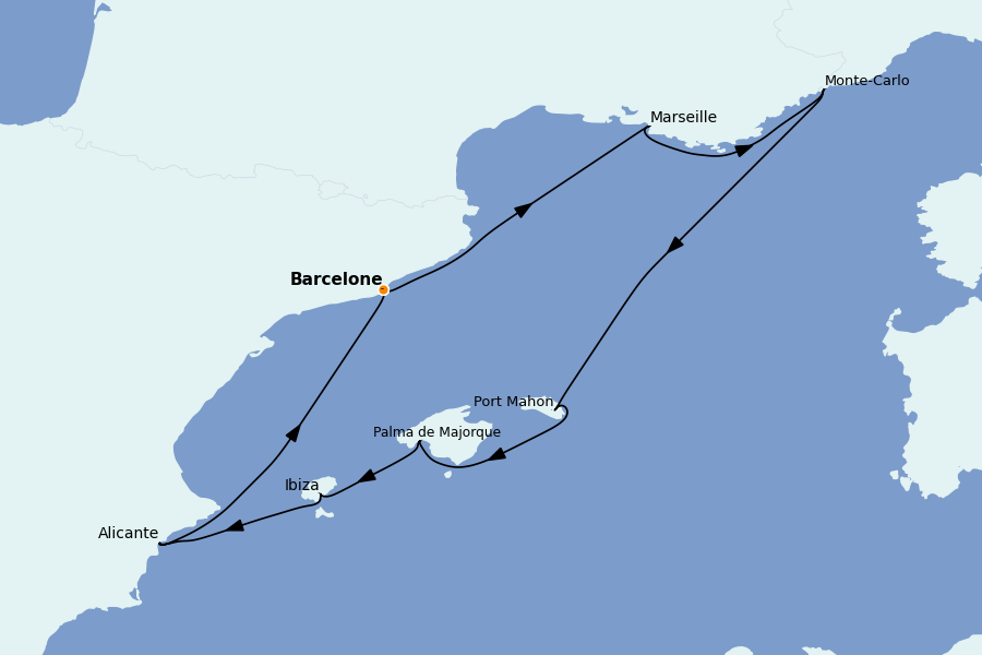 Itinéraire de la croisière Méditerranée Occidentale 9 jours à bord du Silver Muse