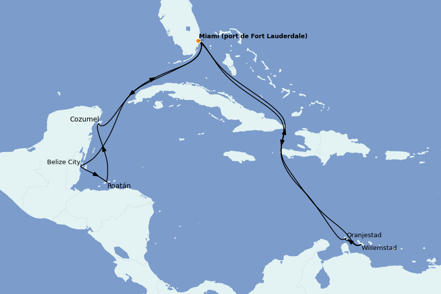 Itinéraire de la croisière Caraïbes de l'Est (Antilles) 14 jours à bord du Majestic Princess