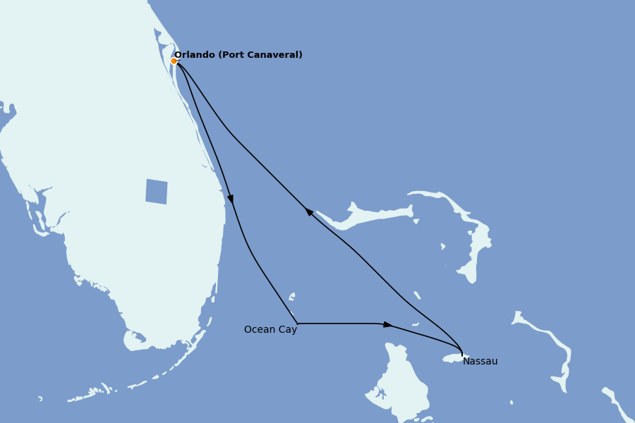 Itinéraire de la croisière Caraïbes de l'Est 4 jours à bord du MSC Seashore