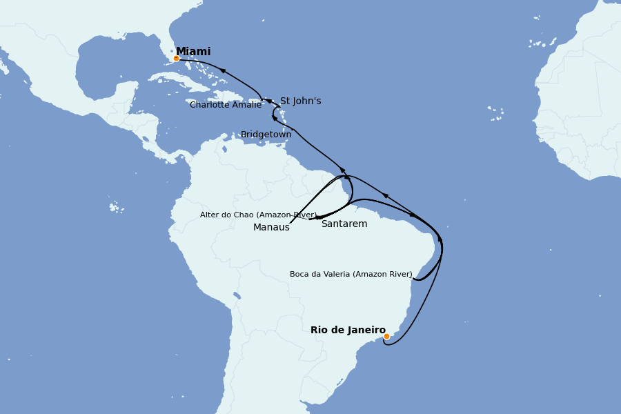 Itinéraire de la croisière Brésil, Argentine, Uruguay 21 jours à bord du Insignia