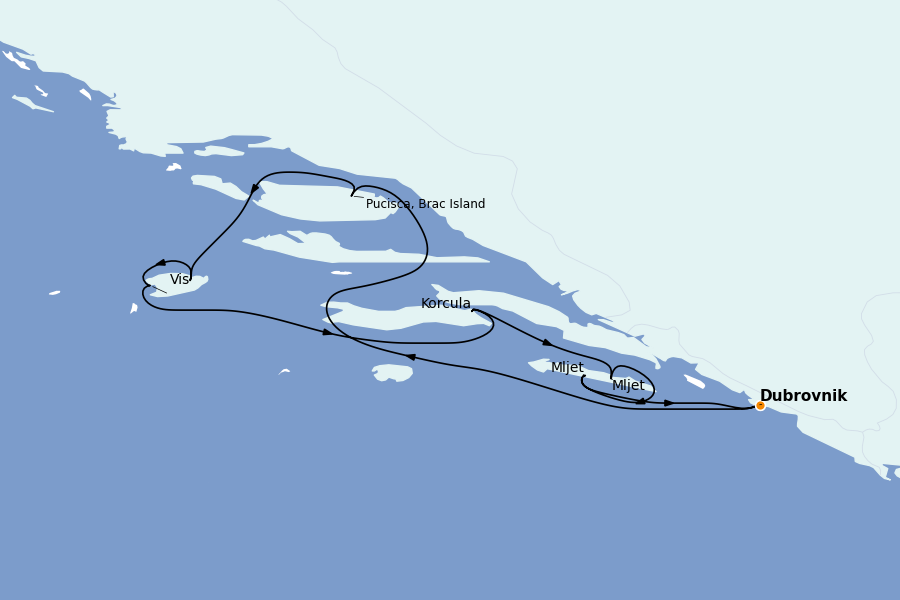 Itinéraire de la croisière Îles Grecques, Adriatique et Turquie - Méditerranée Orientale 7 jours à bord du Le Ponant