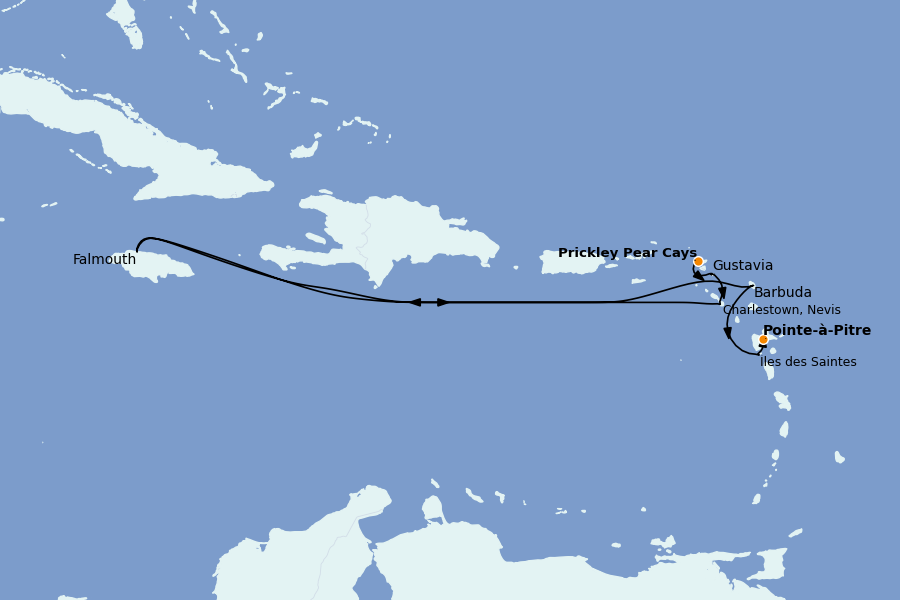 Itinéraire de la croisière Caraïbes de l'Est (Antilles) 7 jours à bord du Le Ponant