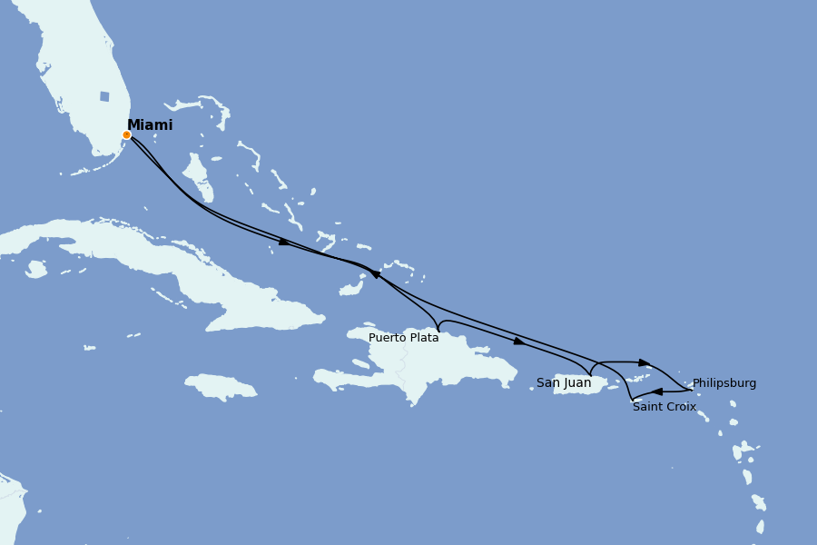 Itinéraire de la croisière Caraïbes de l'Est 8 jours à bord du Brilliant Lady