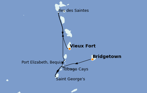 Itinéraire de la croisière Caraïbes de l'Est 8 jours à bord du Le Dumont d'Urville