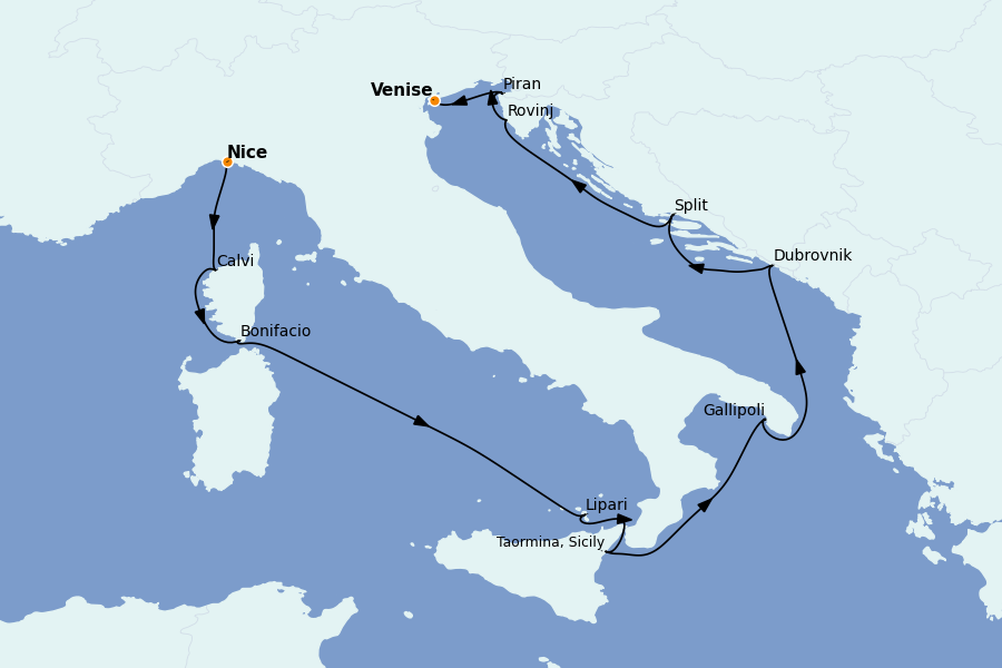 Itinéraire de la croisière Méditerranée Occidentale 12 jours à bord du Le Boréal