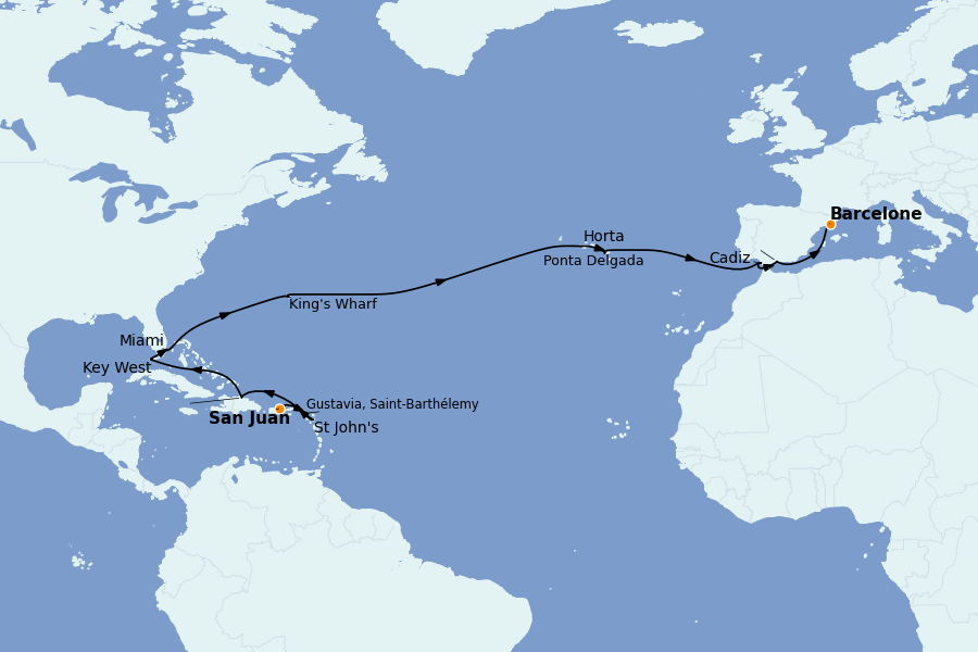Itinéraire de la croisière Méditerranée Occidentale 23 jours à bord du Explora II