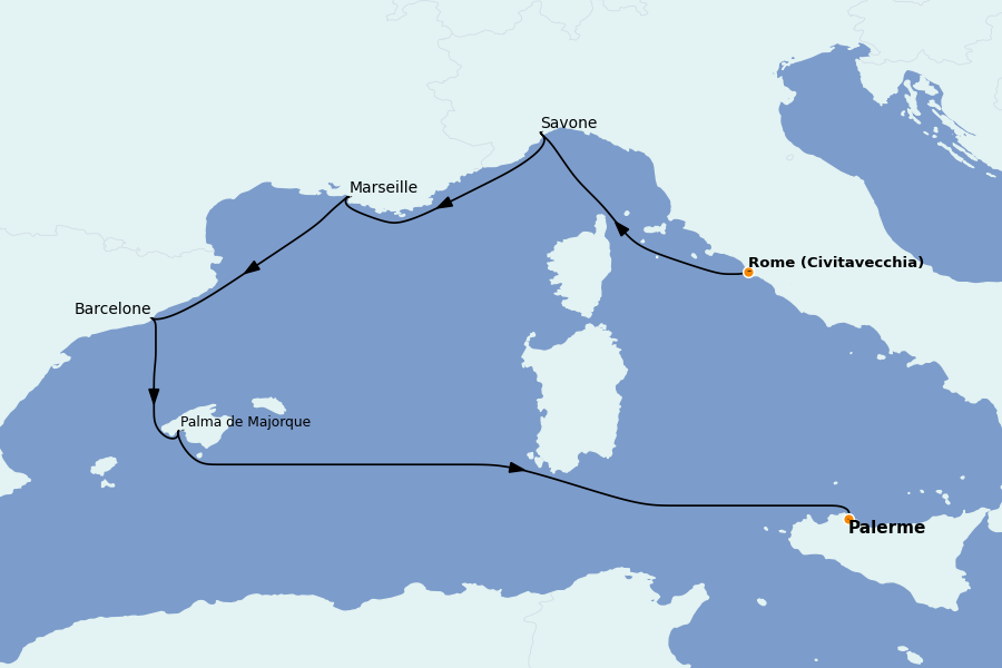 Itinéraire de la croisière Méditerranée 6 jours à bord du Costa Toscana
