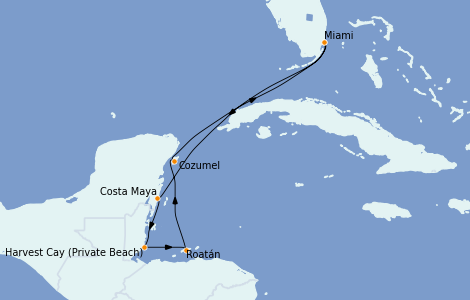 Itinéraire de la croisière Caraïbes de l'Ouest 7 jours à bord du Insignia