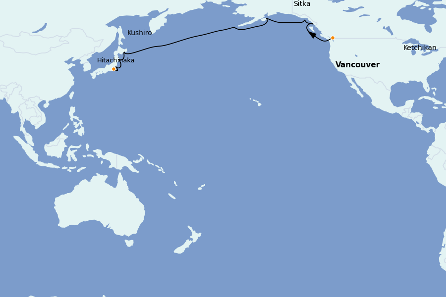 Itinéraire de la croisière Alaska 21 jours à bord du Seabourn Encore