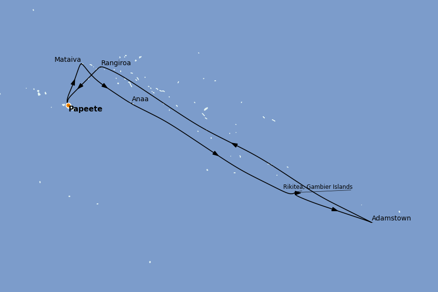 Itinéraire de la croisière Tahiti, Bora Bora, Cook Islands, Nouvelle-Calédonie, Fidji, Vanuatu, Samoa, Salomon 14 jours à bord du Le Jacques Cartier
