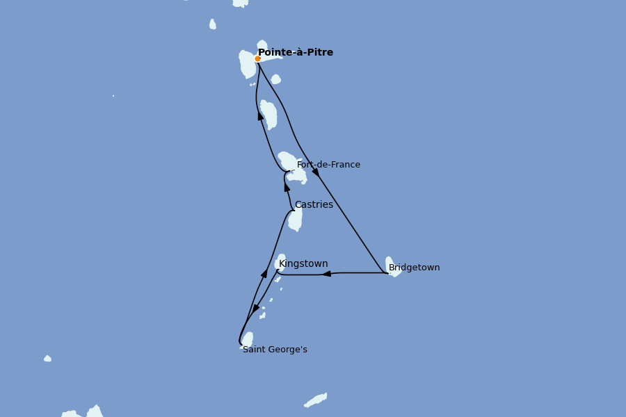Itinéraire de la croisière Caraïbes de l'Est (Antilles) 7 jours à bord du MSC Seaview