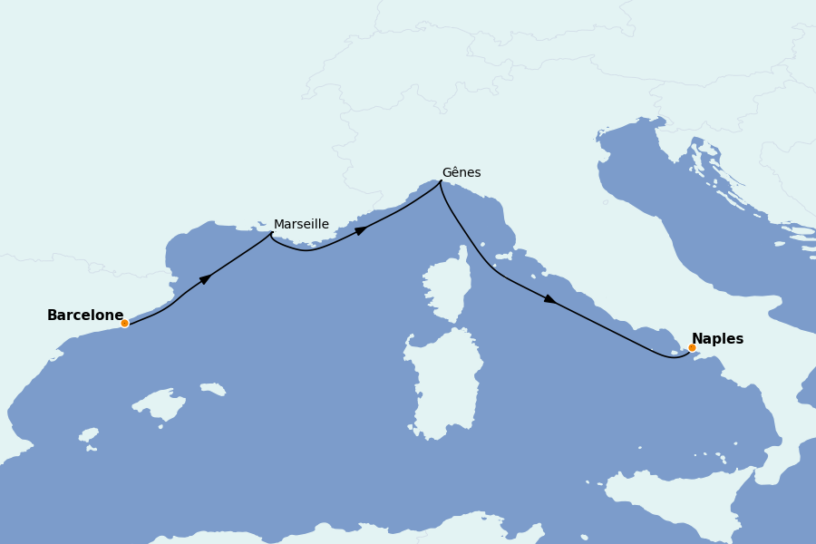 Itinéraire de la croisière Méditerranée Occidentale 3 jours à bord du MSC Splendida