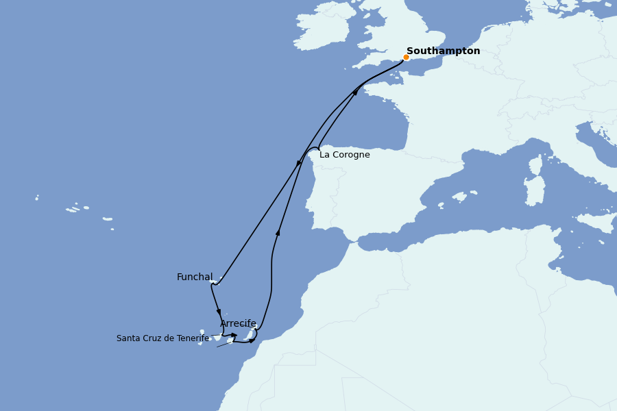 Itinéraire de la croisière Méditerranée Occidentale 14 jours à bord du Queen Anne