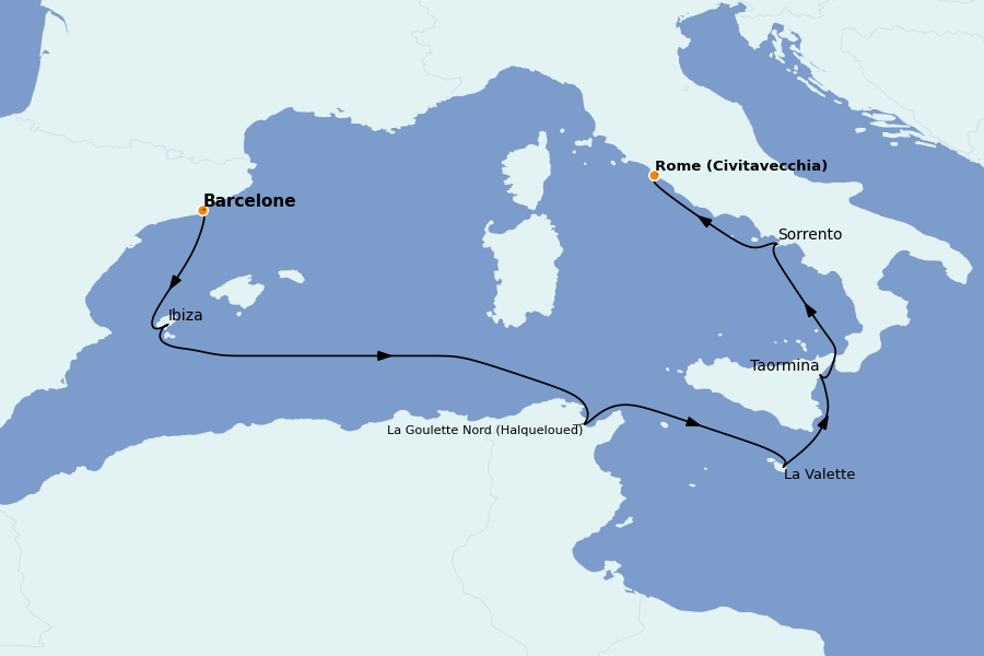 Itinéraire de la croisière Méditerranée Occidentale 7 jours à bord du Explora I