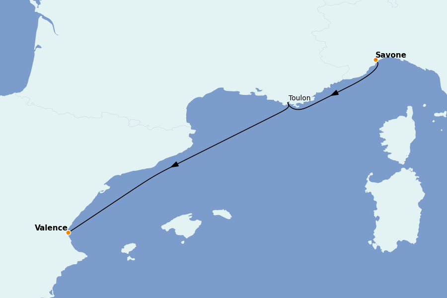 Itinéraire de la croisière Méditerranée Occidentale 2 jours à bord du Costa Pacifica