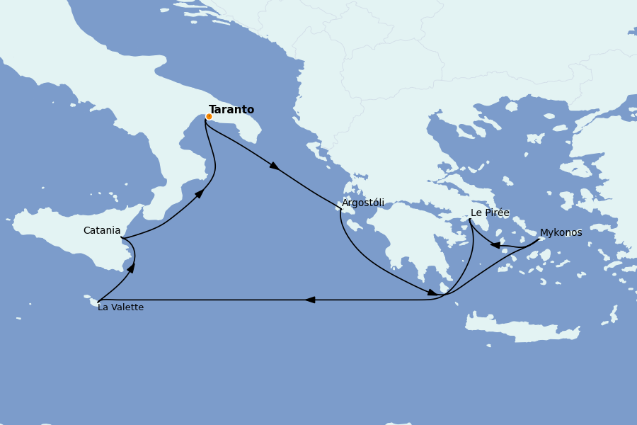 Itinéraire de la croisière Méditerranée 7 jours à bord du Costa Fascinosa