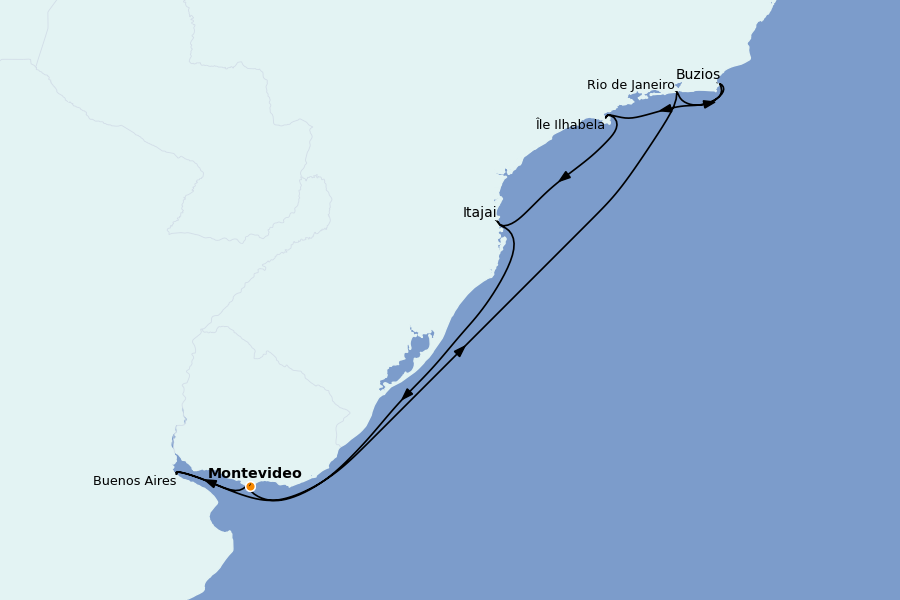 Itinéraire de la croisière Brésil, Argentine, Uruguay 9 jours à bord du MSC Fantasia