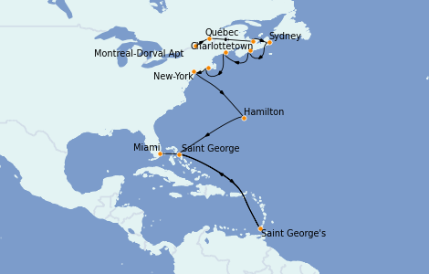 Itinéraire de la croisière Canada 15 jours à bord du Insignia